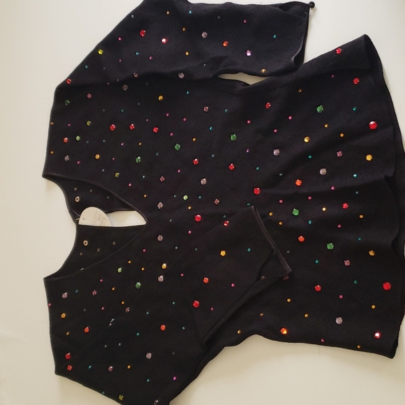Vintage bedazzled 3/4 sleeve top. Black, size S - Picture 2 of 5
